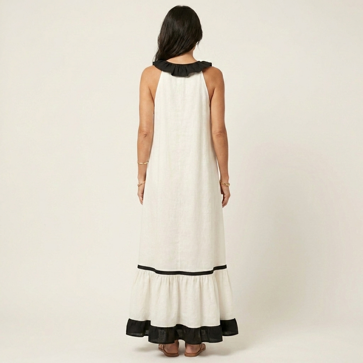 Elaine™ | Sleeveless Ruffle-Neck Maxi Dress