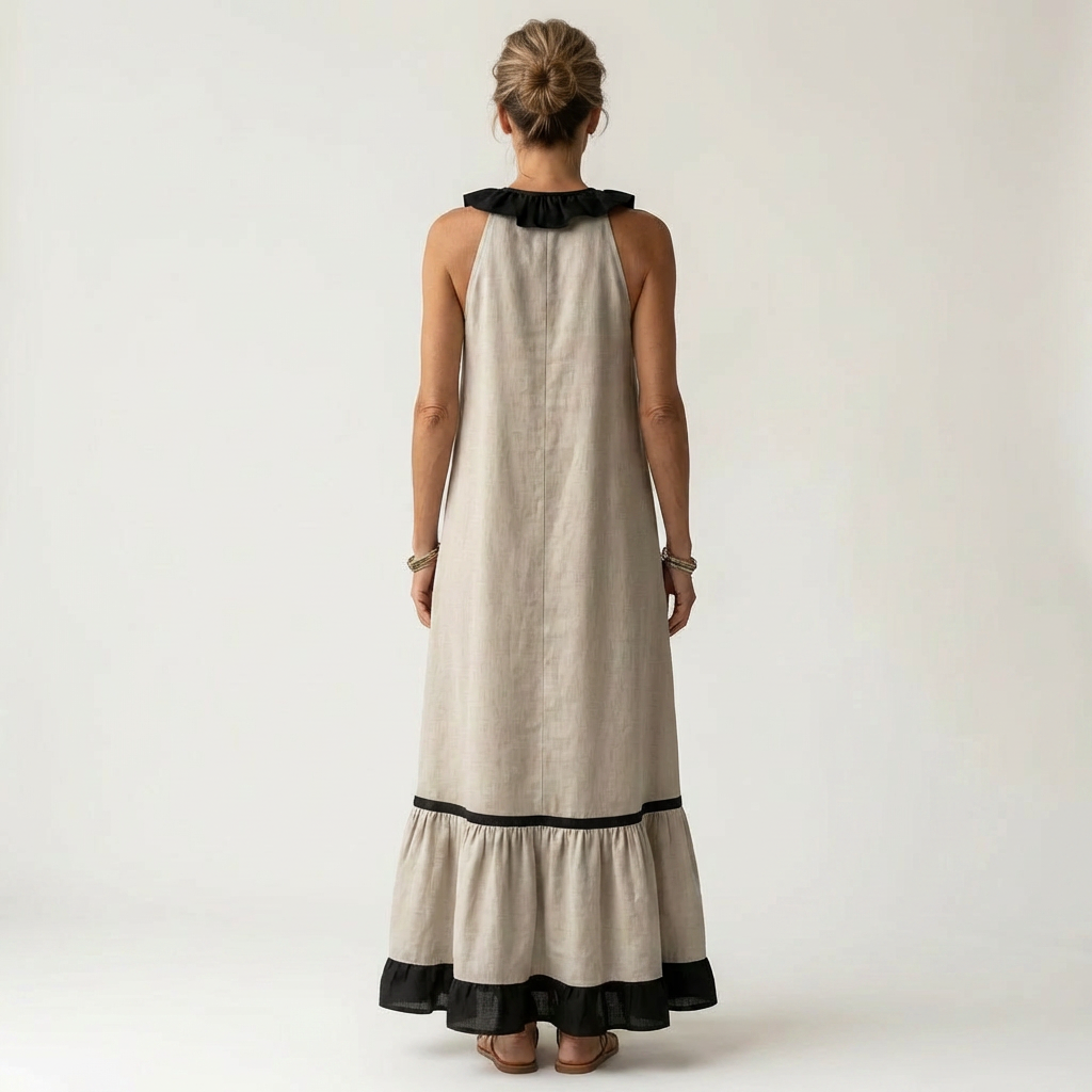 Elaine™ | Sleeveless Ruffle-Neck Maxi Dress