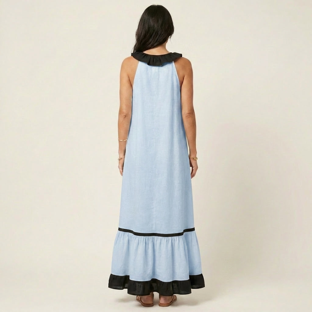 Elaine™ | Sleeveless Ruffle-Neck Maxi Dress