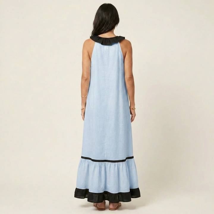 Elaine™ | Sleeveless Ruffle-Neck Maxi Dress