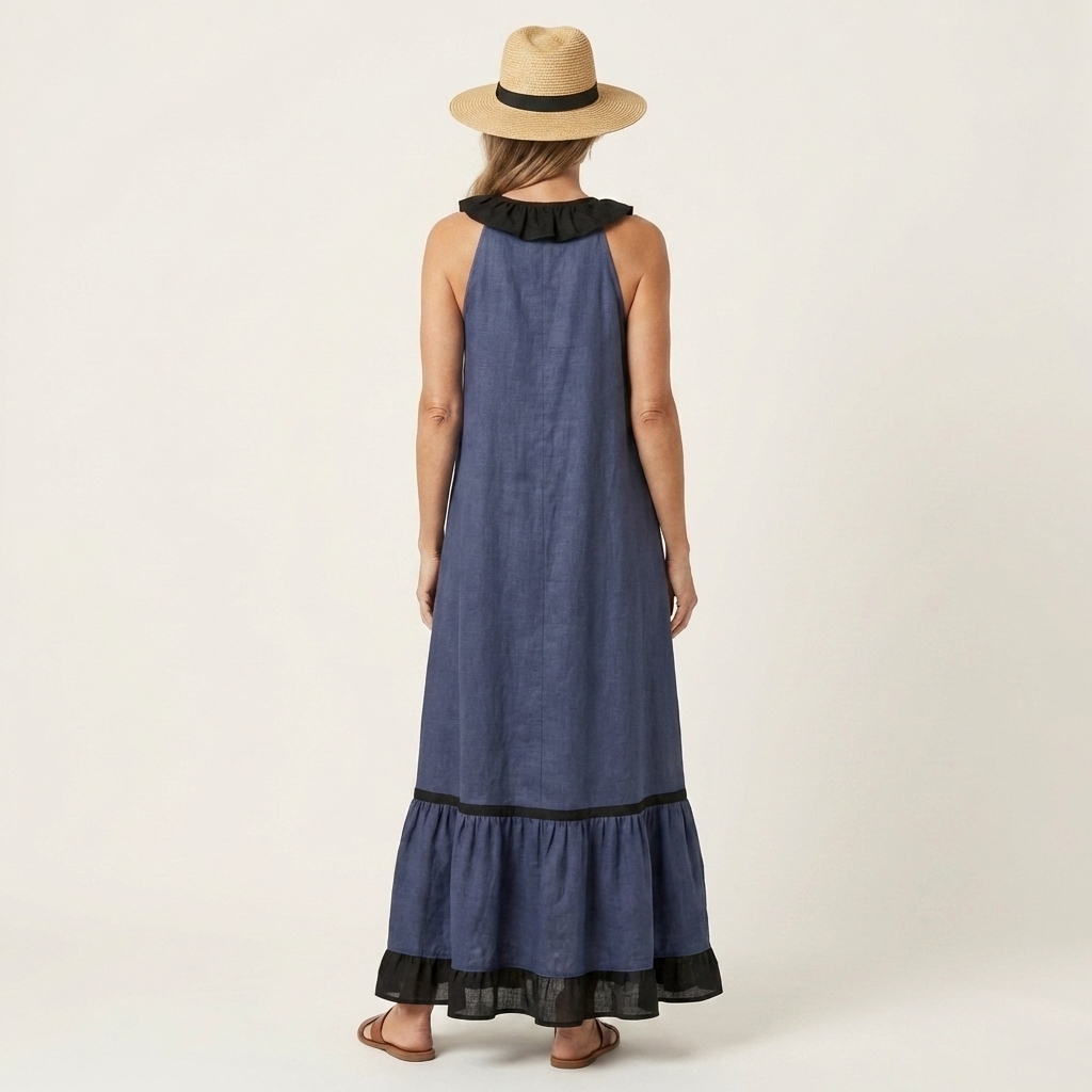 Elaine™ | Sleeveless Ruffle-Neck Maxi Dress