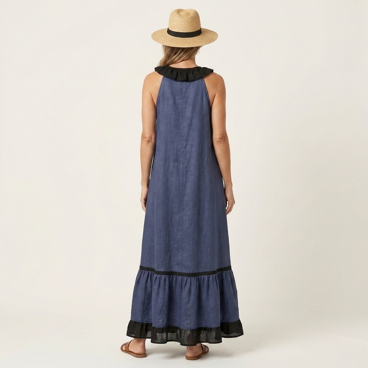 Elaine™ | Sleeveless Ruffle-Neck Maxi Dress