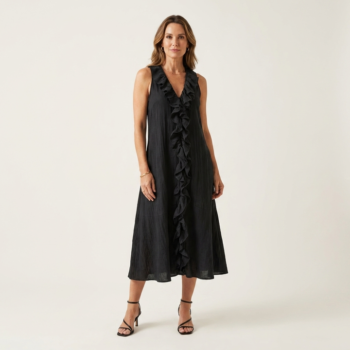 Deborah™ | Ruffle-Front V-Neck Maxi Dress