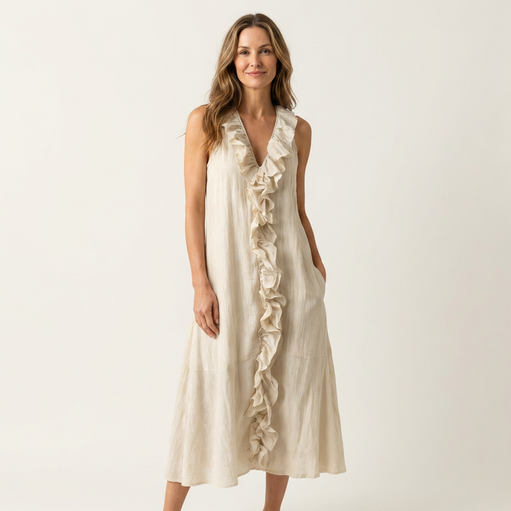 Deborah™ | Ruffle-Front V-Neck Maxi Dress
