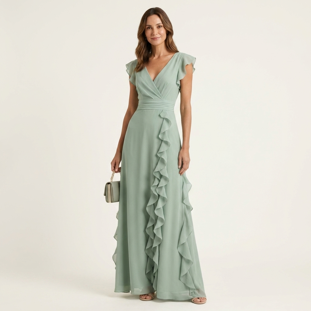Carol™ | Wrap-Style V-Neck Flutter-Sleeve Maxi Dress