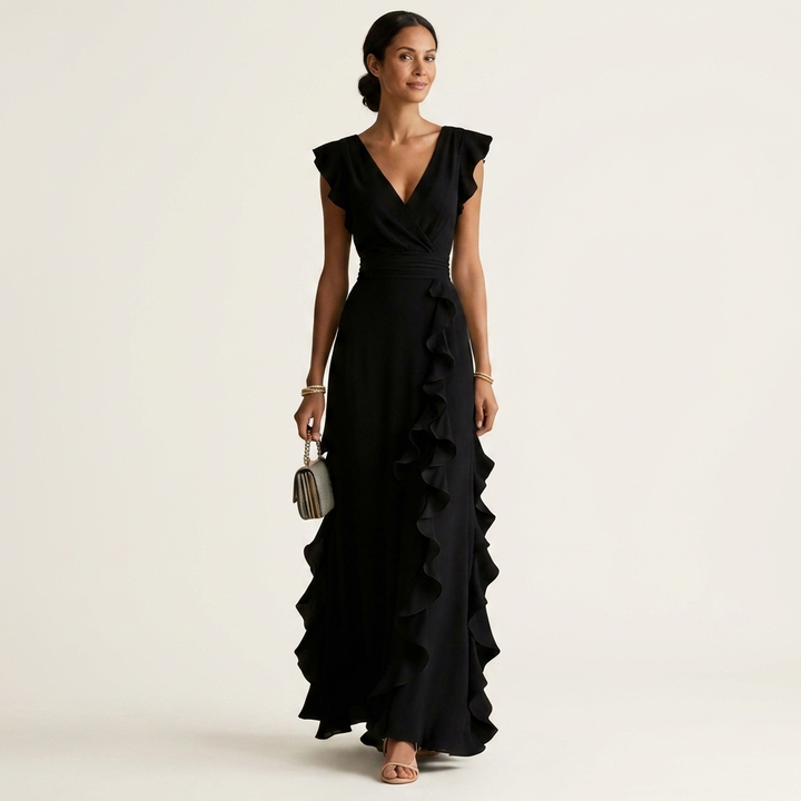Carol™ | Wrap-Style V-Neck Flutter-Sleeve Maxi Dress