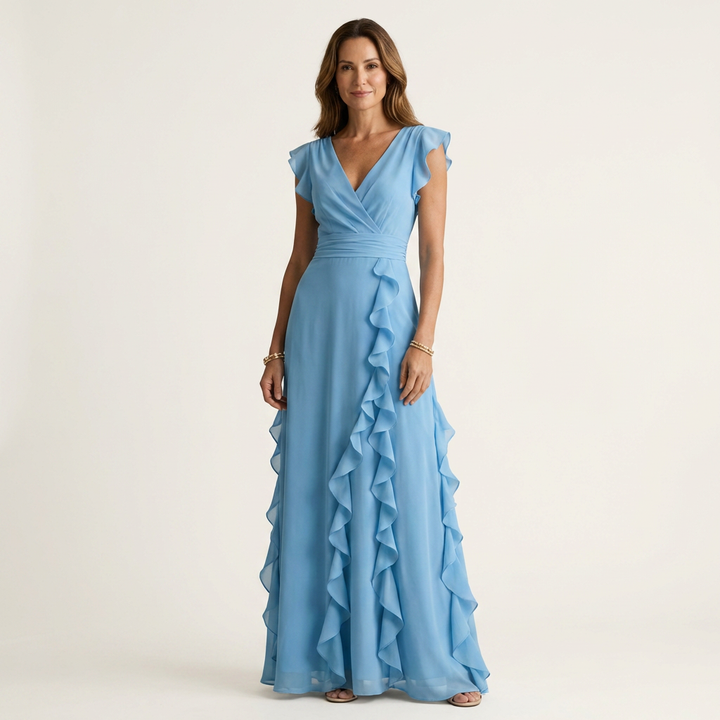 Carol™ | Wrap-Style V-Neck Flutter-Sleeve Maxi Dress
