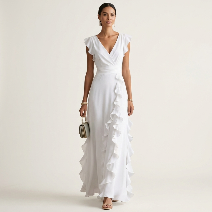 Carol™ | Wrap-Style V-Neck Flutter-Sleeve Maxi Dress