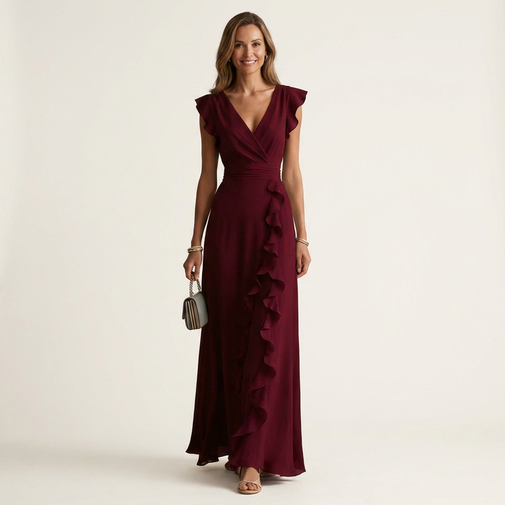 Carol™ | Wrap-Style V-Neck Flutter-Sleeve Maxi Dress