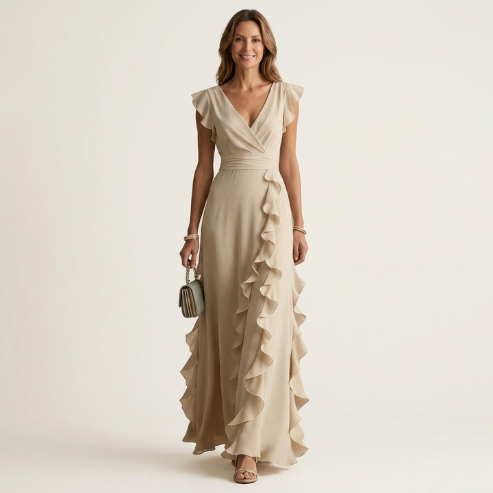 Carol™ | Wrap-Style V-Neck Flutter-Sleeve Maxi Dress