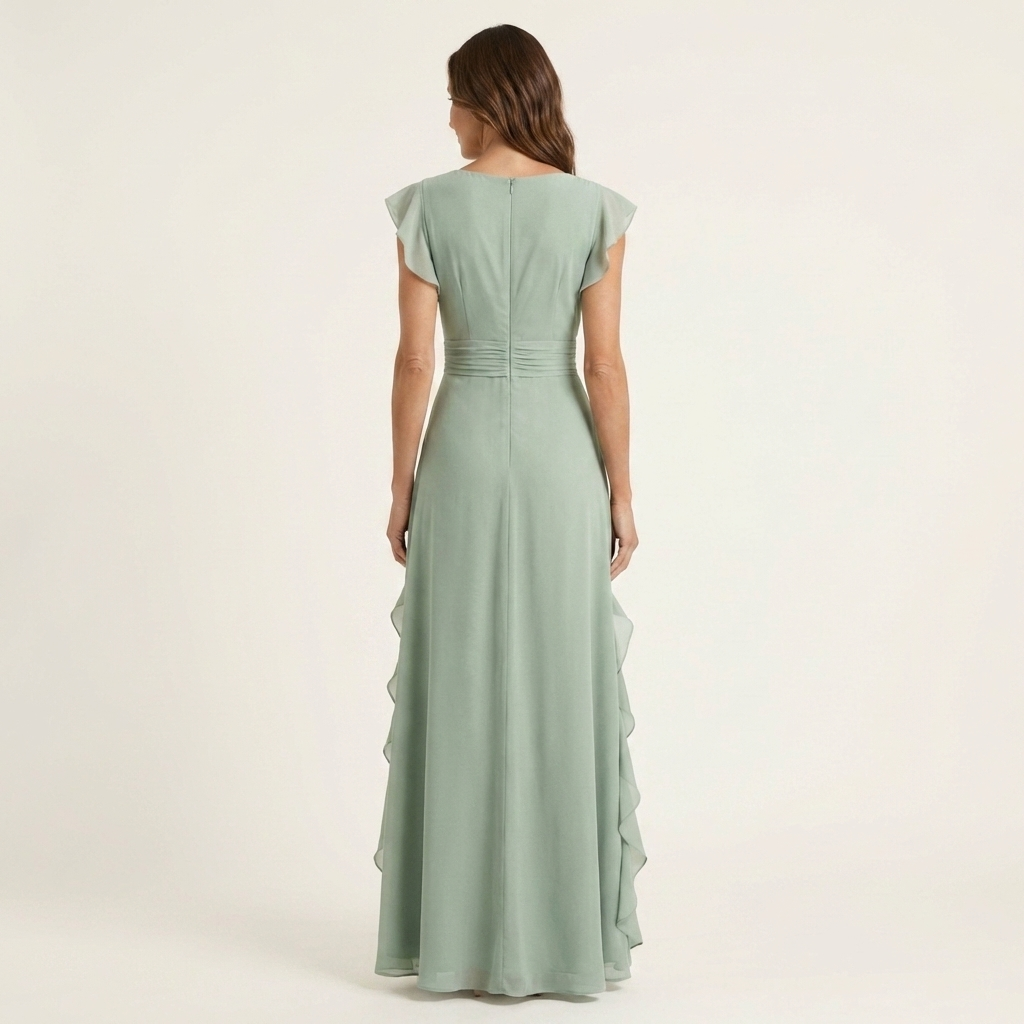 Carol™ | Wrap-Style V-Neck Flutter-Sleeve Maxi Dress