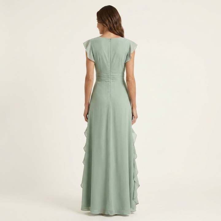 Carol™ | Wrap-Style V-Neck Flutter-Sleeve Maxi Dress
