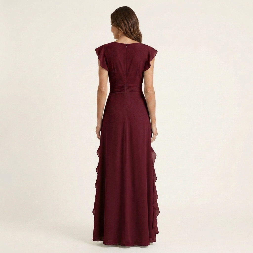 Carol™ | Wrap-Style V-Neck Flutter-Sleeve Maxi Dress