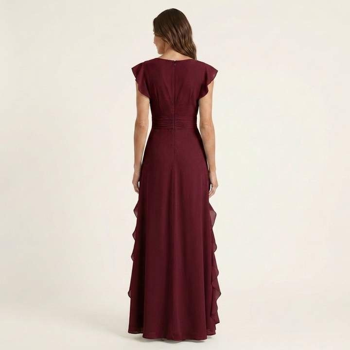 Carol™ | Wrap-Style V-Neck Flutter-Sleeve Maxi Dress