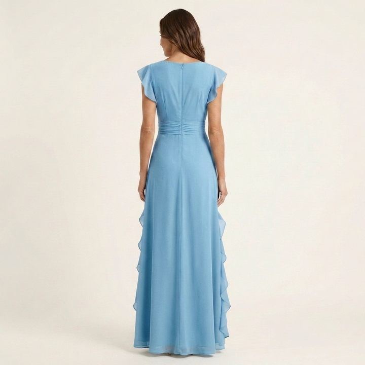 Carol™ | Wrap-Style V-Neck Flutter-Sleeve Maxi Dress