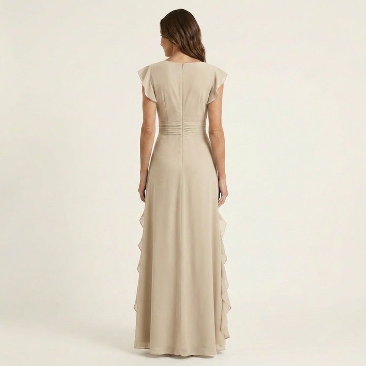 Carol™ | Wrap-Style V-Neck Flutter-Sleeve Maxi Dress