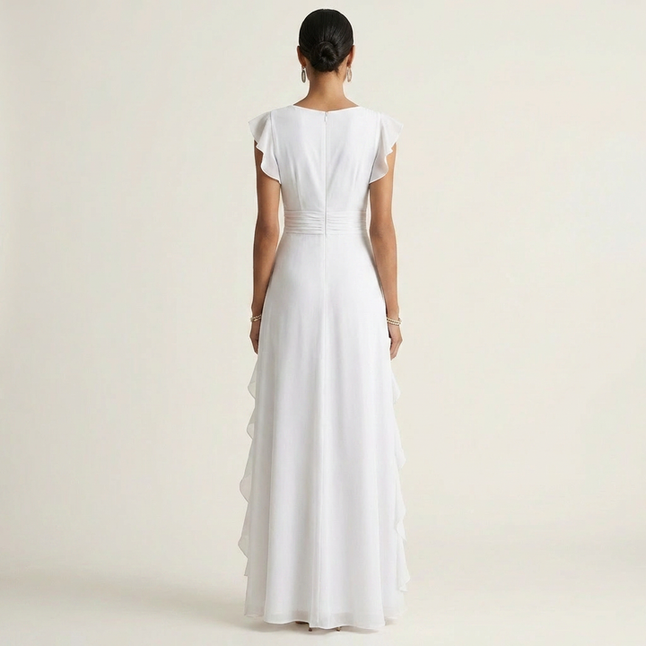Carol™ | Wrap-Style V-Neck Flutter-Sleeve Maxi Dress