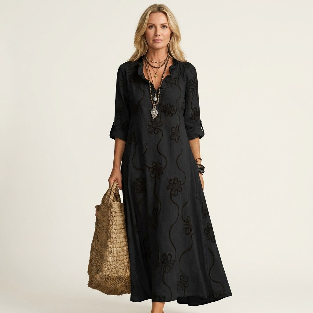 Barbara™ | Tonal Floral Embroidery Maxi Dress