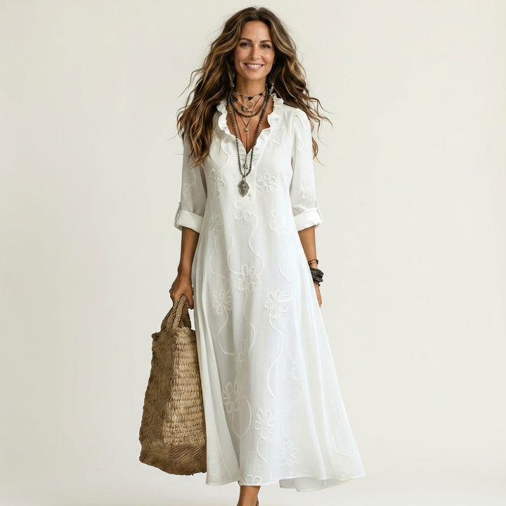 Barbara™ | Tonal Floral Embroidery Maxi Dress